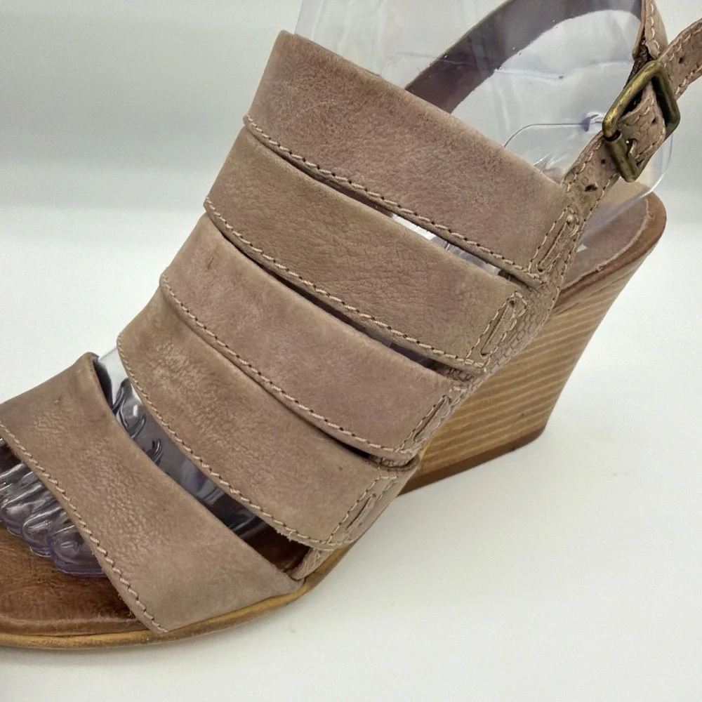 Miz Mooz Leather Slingback Wedge Sandals Open Toe Multi Strap Taupe EU 37